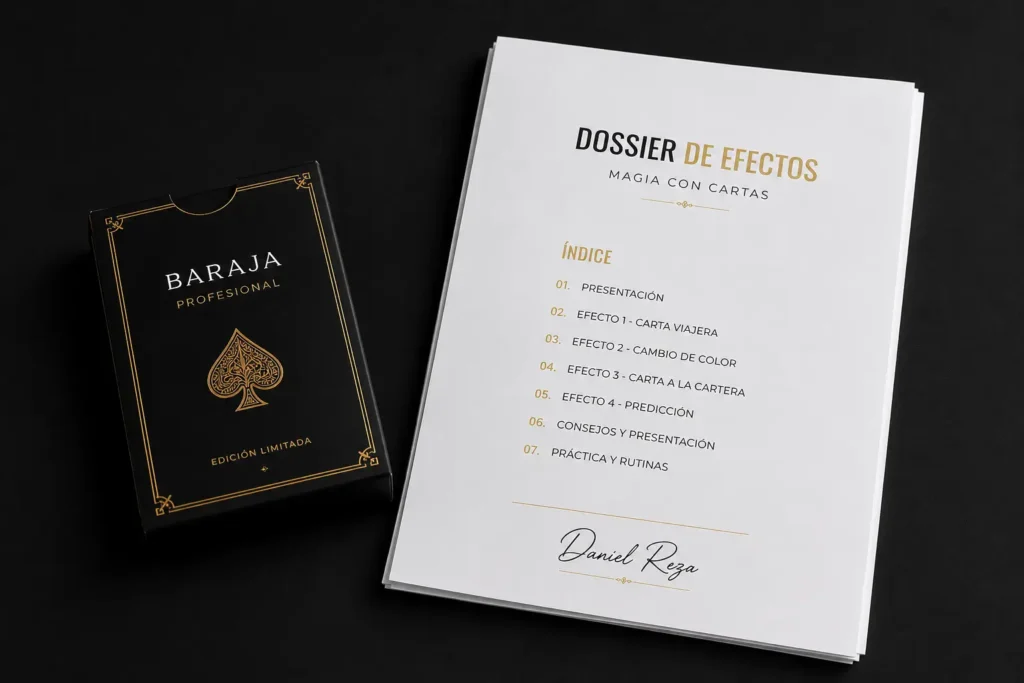 Baraja de cartas profesional y dossier de aprendizaje entregados a los participantes de la actividad de Team Building con magia para empresas de Daniel Reza.